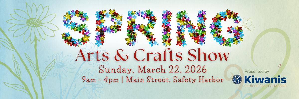 Colorful floral letters spelling 'SPRING' above arts and crafts show details.