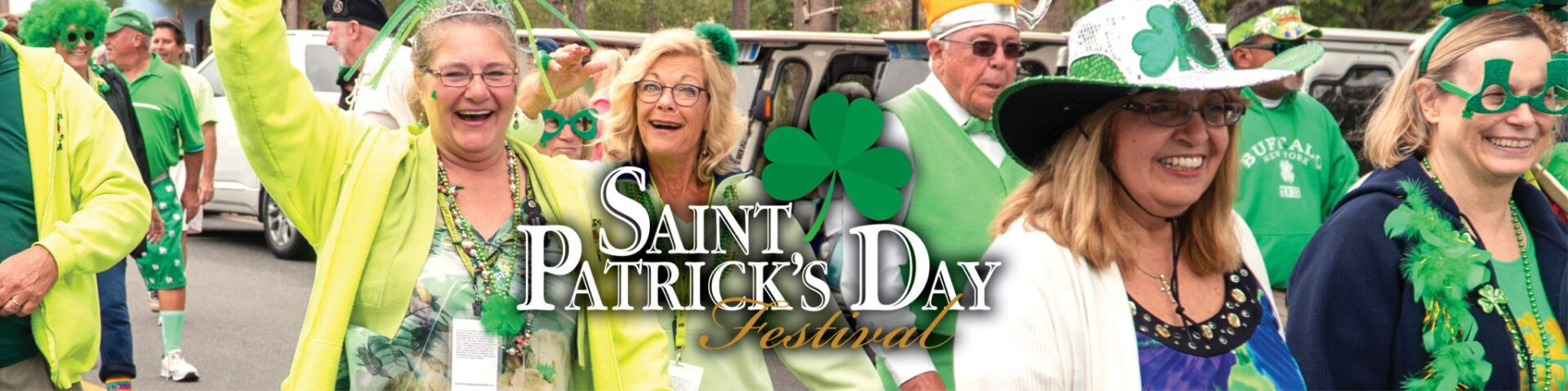 Festive Saint Patrick's Day celebration with people dressed in green.